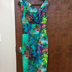 Black Halo floral print silk cocktail dress